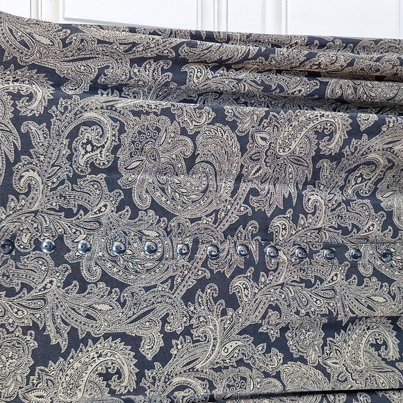 Susan Lawrence Retro Maxi Skirt SzM Paisley Knit Slit Front Black/Tan - Picture 2 of 7